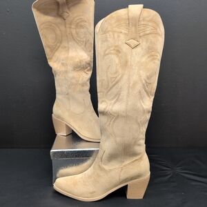 Wetkiss Western-Style Women's Knee High Cowboy Boots US 11 Tan